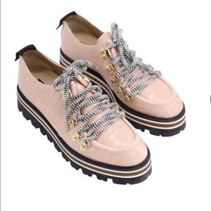 Fratelli Rossetti “one” pink embossed leather platform lace ups